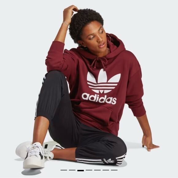 adidas Tops - Adidas Trefoil Hoodie with Kangaroo Pocket, Shadow Red, Size XS